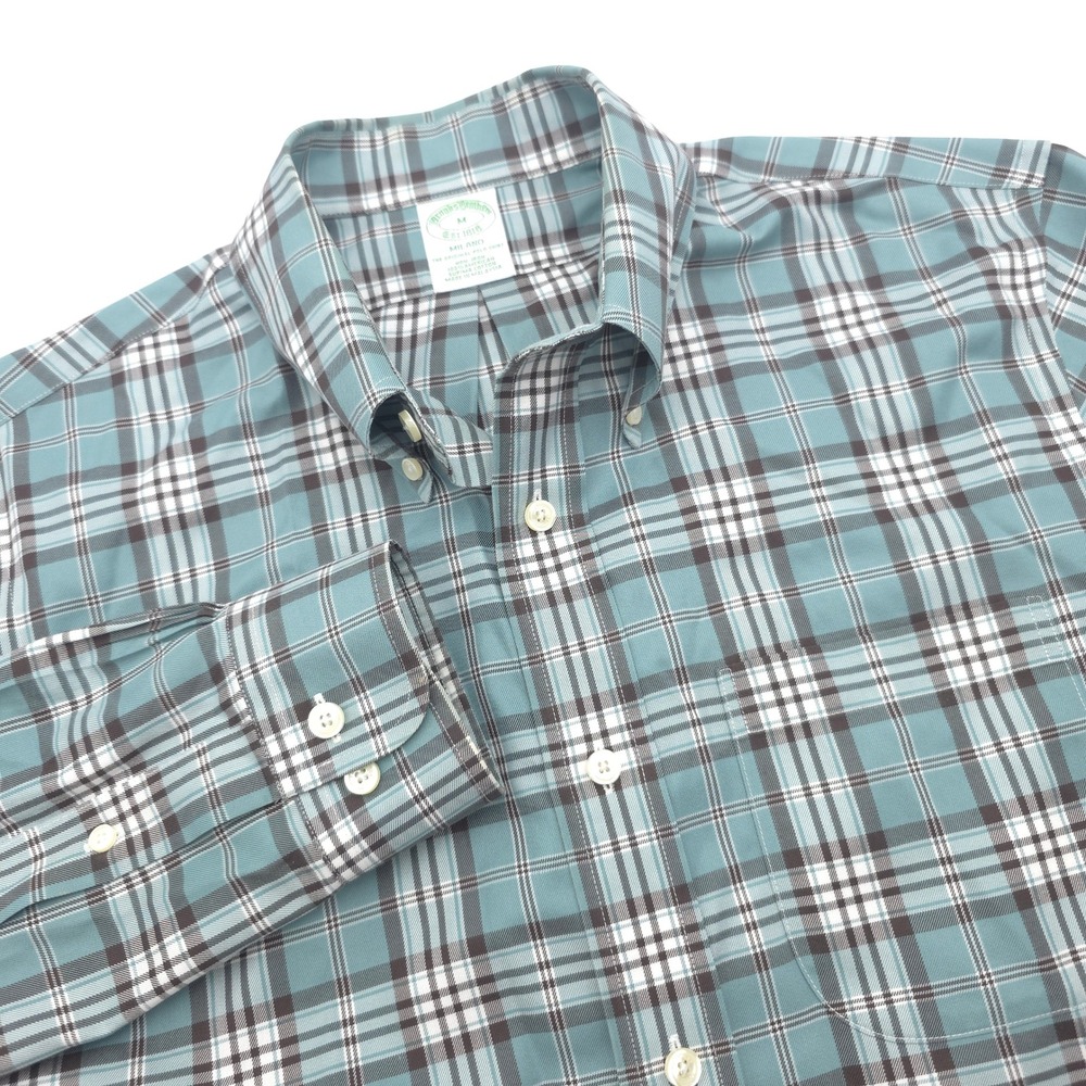 Brooks Brothers Milano Non-Iron Supima Cotton Plaid Button Down Shirt Mens M